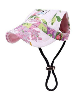 Pawaboo Dog Baseball Cap, Adjustable Dog Outdoor Sport Sun Protection Baseball Hat Cap Visor Sunbonnet Outfit with Ear Holes for Puppy Small Dogs, Small, Floral Purple