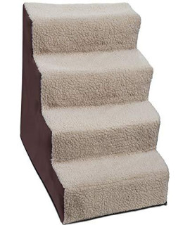 Paws & Pals Dog Stairs - Sturdy, Non-Skid, No-Assembly, Wide Pet Step Ladder Best for S/M/L/X-Large, Young & Older Cat & Dogs Up to 150 lb to Get Up on High Bed - 4 Step Stepping Stool Ramp - Beige