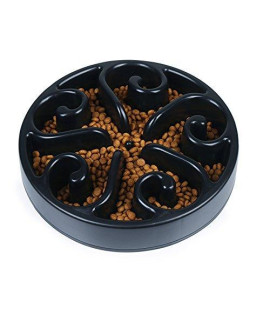 GRULLIN Slow Feeder Interactive Maze Dog Bowl Prevent Choking Indigestion Non-Toxic Eco-Friendly Puzzle Dish Spiral Design Non-Skid Base pet Bowl for Dogs (Black)