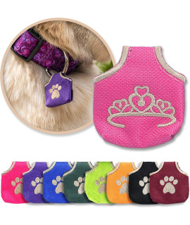 Woofhoof Dog Tag Silencer, Pink Princess - Quiet Noisy Pet Tags - Fits Up to Four Pet IDs - Dog Tag cover Protects Metal Pet IDs from Tarnish, Made of Durable Nylon, Universal Fit, Machine Washable
