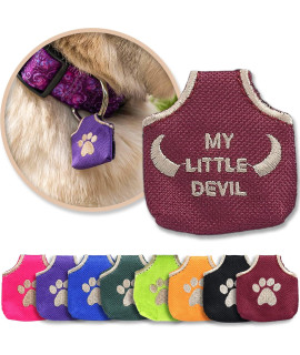 Woofhoof Dog Tag Silencer, My Little Devil - Quiet Noisy Pet Tags - Fits Up to Four Pet IDs - Dog Tag cover Protects Metal Pet IDs from Tarnish, Made of Durable Nylon, Universal Fit, Machine Washable