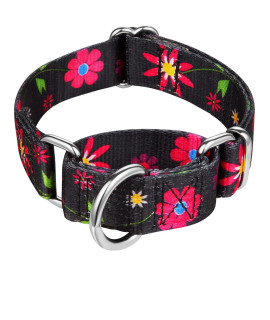 Dazzber Comfortable Floral Print Martingale Dog Collars, Sun Flower, Large, Neck 17 Inch To 25 Inch, Adjustable Dog Collar Heavy Duty