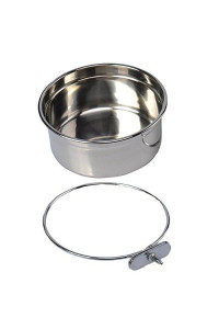 Pet Dog Stainless Steel coop cups with clamp Holder - Detached Dog cat cage Kennel Hanging Bowl,Metal Food Water Feeder for Small Animal Ferret Rabbit (Large)