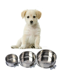 Pet Dog Stainless Steel coop cups with clamp Holder - Detached Dog cat cage Kennel Hanging Bowl,Metal Food Water Feeder for Small Animal Ferret Rabbit (Medium)
