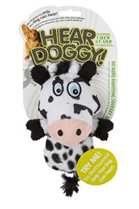 Hear Doggy! Mini Flattie Cow with Chew Guard Technology Plush Silent Squeak Dog Toy
