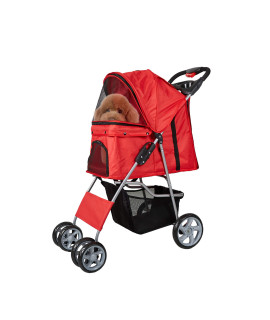 Lucky Tree Dog Stroller for Small Dogs cat Pet Stroller with 4 Wheels Easy Walk Jogger Travel carrier cart cage Red