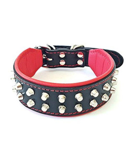 Bestia "Rocky Studded Dog Collar. Hand Made. French Bulldog to German Shepherd, 1 or 2 inch Wide, 100% Leather, Soft Padded, 7 Sizes, Made in Europe