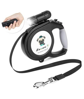 Nasus Retractable Dog Leash, 26ft Pet Walking Leash with 9 LED Detachable Flashlight for Medium Large Dog up to 100lbs, with Hand Grip One Button Brake & Lock and Hook (Black-N)