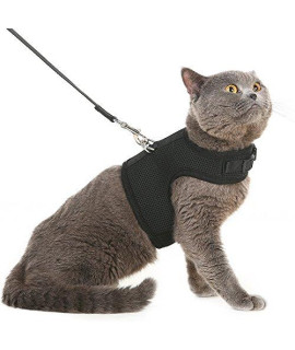 Pupteck Soft Mesh Cat Vest Harness And Leash Set Puppy Padded Pet Harnesses Escape Proof For Cats Small Dogs, Black Small