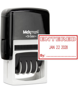 MaxMark Office Date Stamp with Entered Self Inking Date Stamp - RED Ink