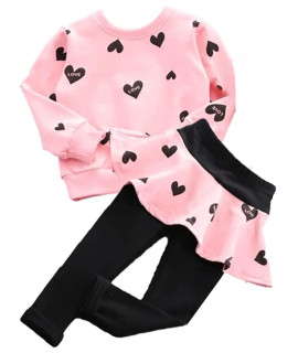 BOMDEALS Toddler girl Valentines Day Outfit - Kids Adorable Allover Heart Long Sweatshirt Skirt Pants clothes Set 3t 4t 5t(Age(6T), Pink)