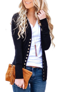 Nenona Womens V-Neck Button Down Knitwear Long Sleeve Soft Basic Knit Cardigan Sweater(Black-Xl)