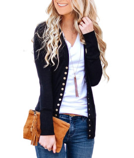 Nenona Womens V-Neck Button Down Knitwear Long Sleeve Soft Basic Knit Cardigan Sweater(Black-Xl)