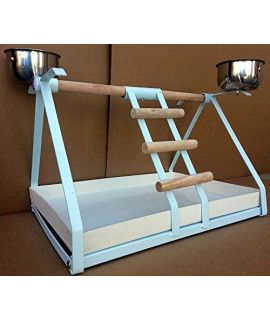 Bird Small Parrot Metal PLAYSTAND Play gym with Stainless Steel cups Wood Perches and Tray