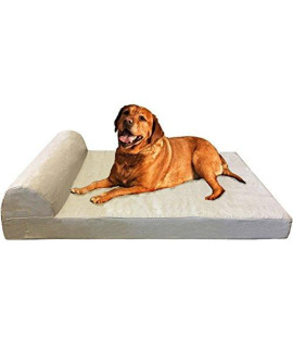 Dogbed4less Premium Head Rest Pillow Orthopedic gel cooling Memory Foam Dog Bed Waterproof Liner with Microsuede Khaki Pet Bed cover Jumbo 55X47 Inches