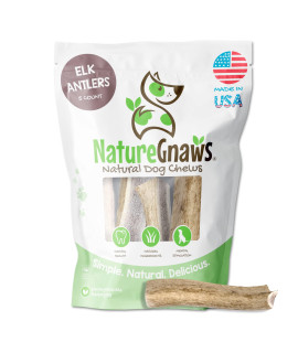 Nature gnaws Elk Antlers for Large Dogs - Premium Natural USA Antler - Long Lasting Dog Bones for Aggressive chewers - Mix of Split and Whole - 5-8 Inch