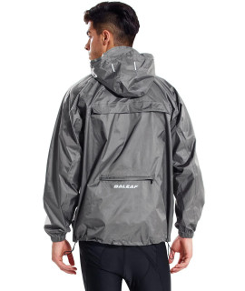 BALEAF Mens Light Running Hiking Rain Jacket Waterproof with Hood Windbreaker Pullover coats Hoodie Packable Silver grey Size L