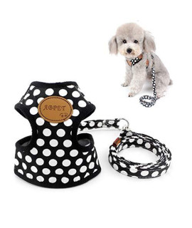 Zunea Polka Dot Small Dog Harness Adjustable No Pull Mesh Padded Vest Leash Set Pet Puppy Cat Easy Control Lead Strap Black L
