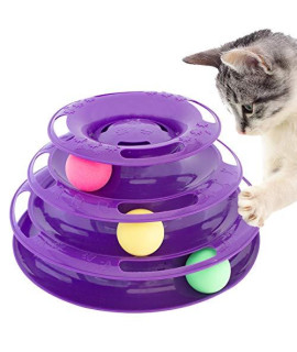 PURRFECT FELINE Titans Tower - New Safer Bar Design, Interactive Cat Ball Toy, Exerciser Game, Teaser, Anti-Slip, Active Healthy Lifestyle, Suitable for Multiple Cats 3 Tier (Purple)