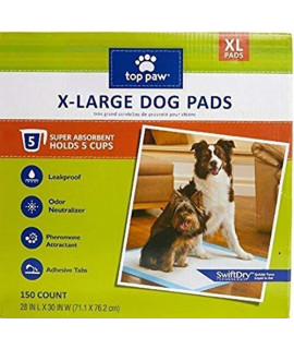 Top Paw Dog Extra Large Pads for Puppy Training Indoor Dogs or Apartment Living or Dogs with Incontinence 150 count