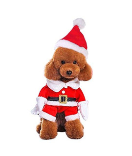 Mogoko Dog Cat Christmas Santa Claus Costume, Funny Pet Cosplay Outfits with a Cap, Puppy Fleece Warm Apparel Clothes for Xmas (L Size)
