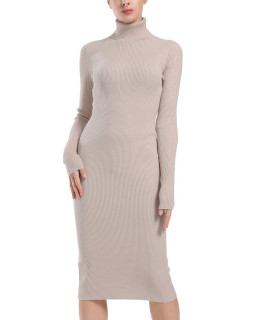 Ninovino Womens Turtleneck Ribbed Long Sleeve Bodycon Tunic Sweater Dress Apricot-M