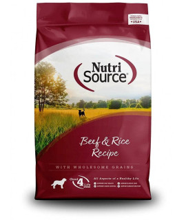 NutriSource Dog Food, Made with Beef and Brown Rice, with Wholesome grains, 15LB, Dry Dog Food