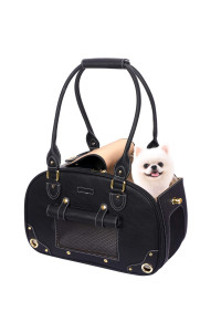 PetsHome Dog carrier Purse, Pet carrier, cat carrier, Foldable Waterproof Premium PU Leather Pet Travel Portable Bag carrier for cat and Small Dog Home & Outdoor Medium Black