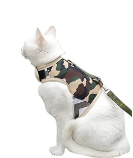 Yizhi Miaow Cat Harness and Leash for Walking Escape Proof, Adjustable Cat Walking Jackets, Padded Stylish Cat Vest Camo, Large