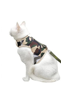 Yizhi Miaow Cat Harness and Leash for Walking Escape Proof, Adjustable Cat Walking Jackets, Padded Stylish Cat Vest Camo, Medium