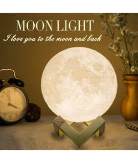 Mydethun 3D Moon Lamp with 71 Inch Wooden Base - LED Night Light, Mood Lighting with Touch control Brightness for Home DAcor, Bedroom, gifts Kids Women New Year Birthday - White Yellow