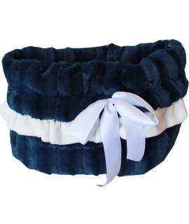 Solid color Reversible Snuggle Bugs Pet Bed carrier Bag and car Seat All-in-One (Navy)