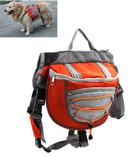 XIAOYU Dog Backpack, Adjustable Saddle Bag Harness Carrier, for Traveling Hiking Camping, Orange, M