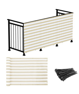 Windscreen4Less 3X28 Deck Balcony Privacy Screen For Deck Pool Fence Railings Apartment Balcony Privacy Screen For Patio Yard Porch Chain Link Fence Condo With Zip Ties Beige And White