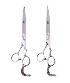 ShearsDirect 2 Piece Japanese Curved & Straight Shear Set with Offset Ergonomic Handle, 8"