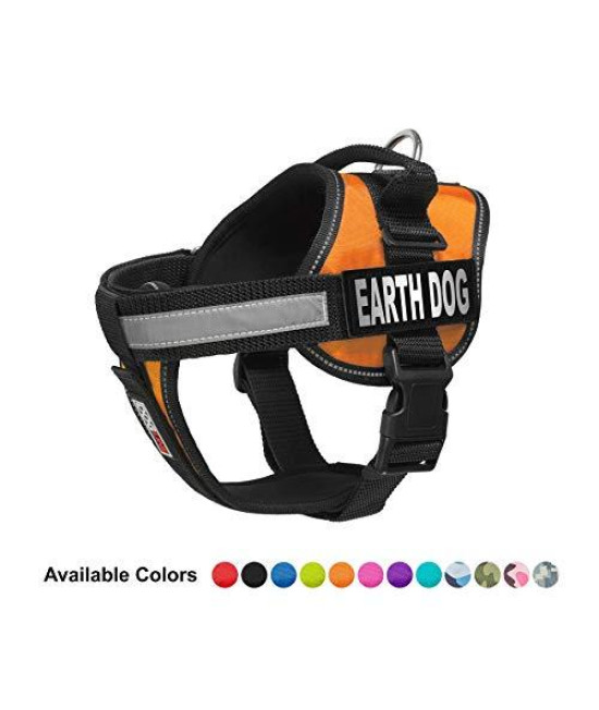 Dogline Unimax Multi-Purpose Vest Harness for Dogs and 2 Removable Earth Dog Patches Orange Girth 22"-30"