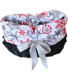 Red Snowflake Reversible Snuggle Bugs Pet Bed Bag and car Seat All-in-one