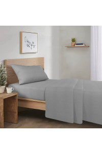 comfort Spaces cotton Flannel Breathable Warm Deep Pocket Sheets With Pillow case Bedding, Twin, Solid grey, 3 Piece