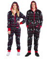 Tipsy Elves Black and Red Fair Isle Reindeer cozy Ugly christmas Sweater Jumpsuit for Men Size XX-Large