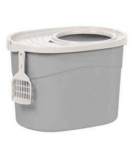 IRIS 589630 Top Entry Cat Litter Box with Cat Litter Scoop, Large, Gray/White