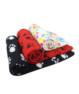 AK KYC 3 Pack 40 x 28 inch Puppy Blanket Cushion Dog Cat Fleece Blankets Pet Sleep Mat Pad Bed Cover with Paw Print Kitten Soft Warm Blanket for Animals, 3 X Paw