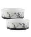 Bone Dry Pet Bowl collection ceramic Set, Small, Marble, 2 count White