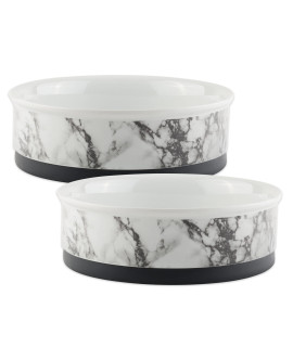 Bone Dry Pet Bowl collection ceramic Set, Small, Marble, 2 count White
