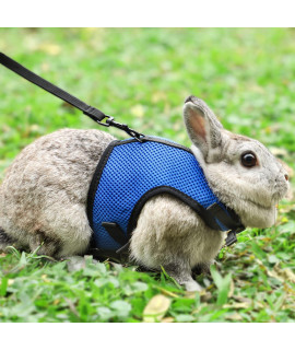 Pettom Bunny Rabbit Harness With Stretchy Leash Cute Adjustable Buckle Breathable Mesh Vest For Kitten Small Pets Walking (S(Chest:108-129 In), Blue)