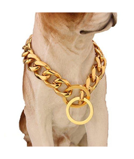 FANS JEWELRY 10/12/15/17/19mm Fashion Stainless Steel Gold Plated Curb Dog Pet Chain Collars Necklace 12-36inch(20inches,19mm)