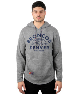 Ultra game NFL Denver Broncos Mens Fleece Hoodie Pullover Sweatshirt Vintage Logo, gray Snow, Medium