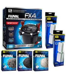 Fluval FX4 Filter w/Filter Foam, Ammonia Remover, Zeo-Carb & Carbon (6 Month Supply)