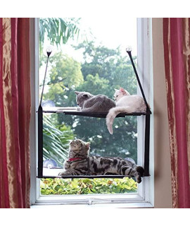 LIFIS Cat Window Perch Cat Hammock for Window 2 Layers Bed Up to 55lb Can Be Installed on Small Window Soft Mats Stable Metal Frames Kitty Sunny Seat (Double Layers, Grey) (Cat Face)