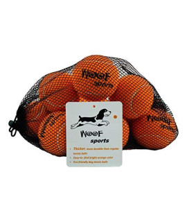 Dog Tennis Balls by Woof Sports - 12 Orange Tennis Balls for Dogs & Mesh Carrying Bag. Medium Size Balls Fits Standard Ball Launchers