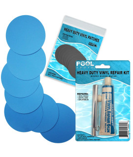 Heavy Duty Vinyl Repair Patch Kit for Above-ground Pool Liner Repair glue and Patch Inflatables Boat Raft Kayak Air Beds Inflatable Mattress Repair (Light Blue)